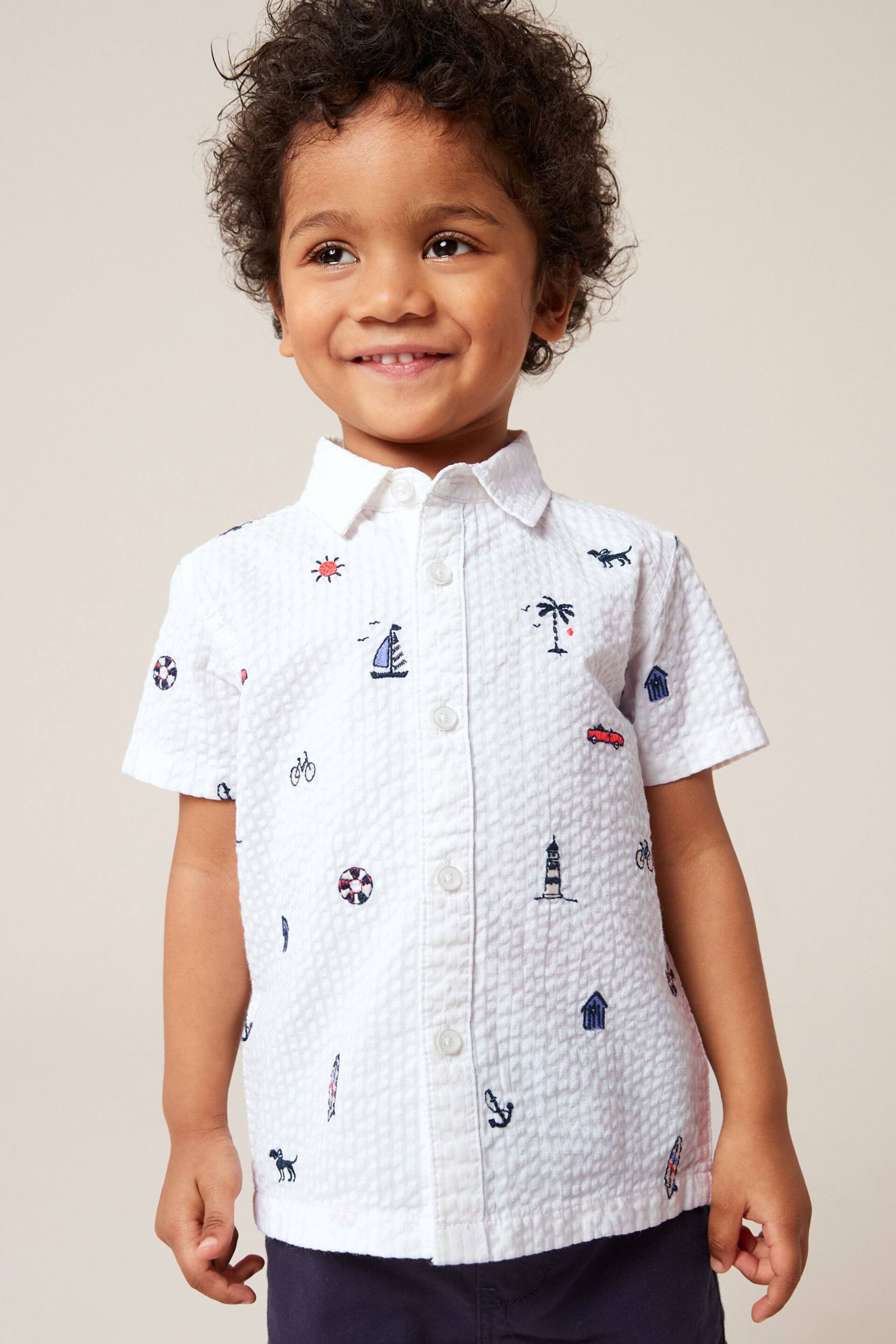 White Short Sleeve All-Over Print Embroidered Shirt (3mths-7yrs) - Image 1 of 7