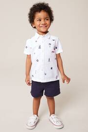 White Short Sleeve All-Over Print Embroidered Shirt (3mths-7yrs) - Image 2 of 7