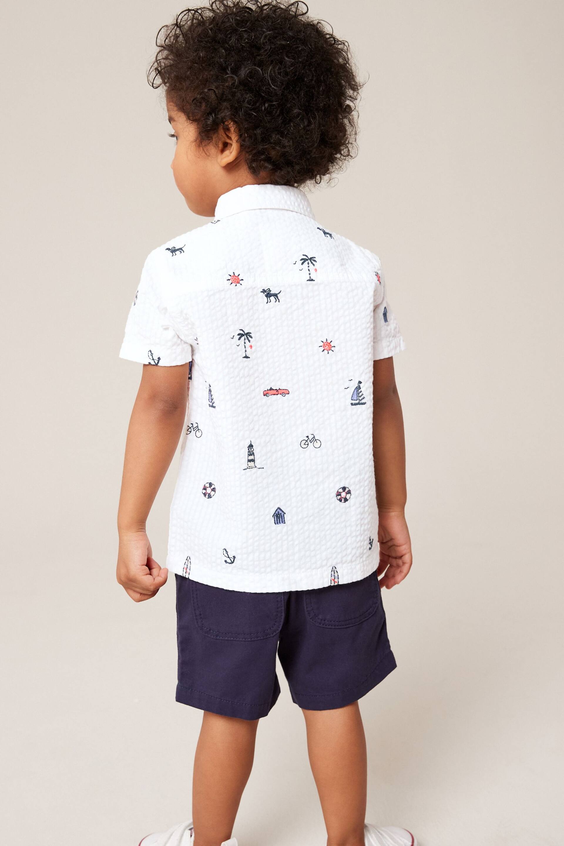 White Short Sleeve All-Over Print Embroidered Shirt (3mths-7yrs) - Image 3 of 7