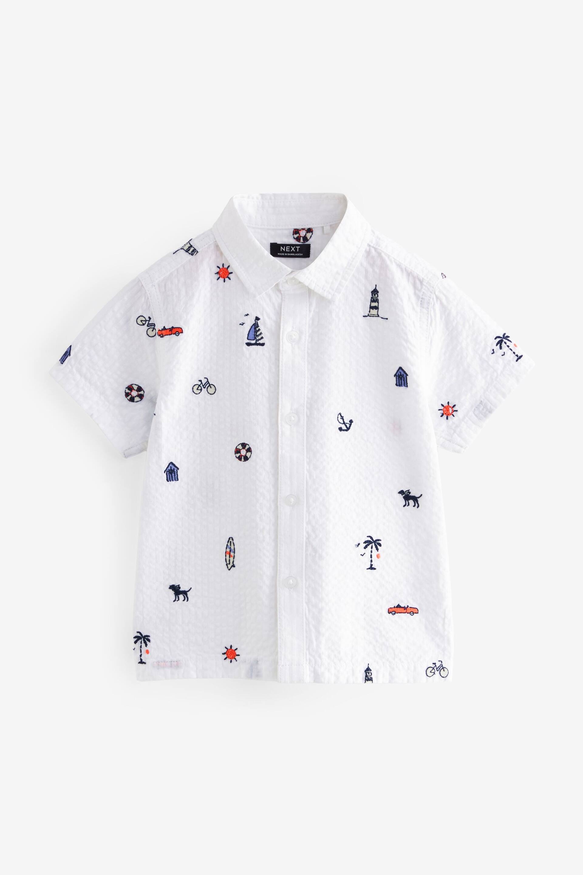 White Short Sleeve All-Over Print Embroidered Shirt (3mths-7yrs) - Image 5 of 7