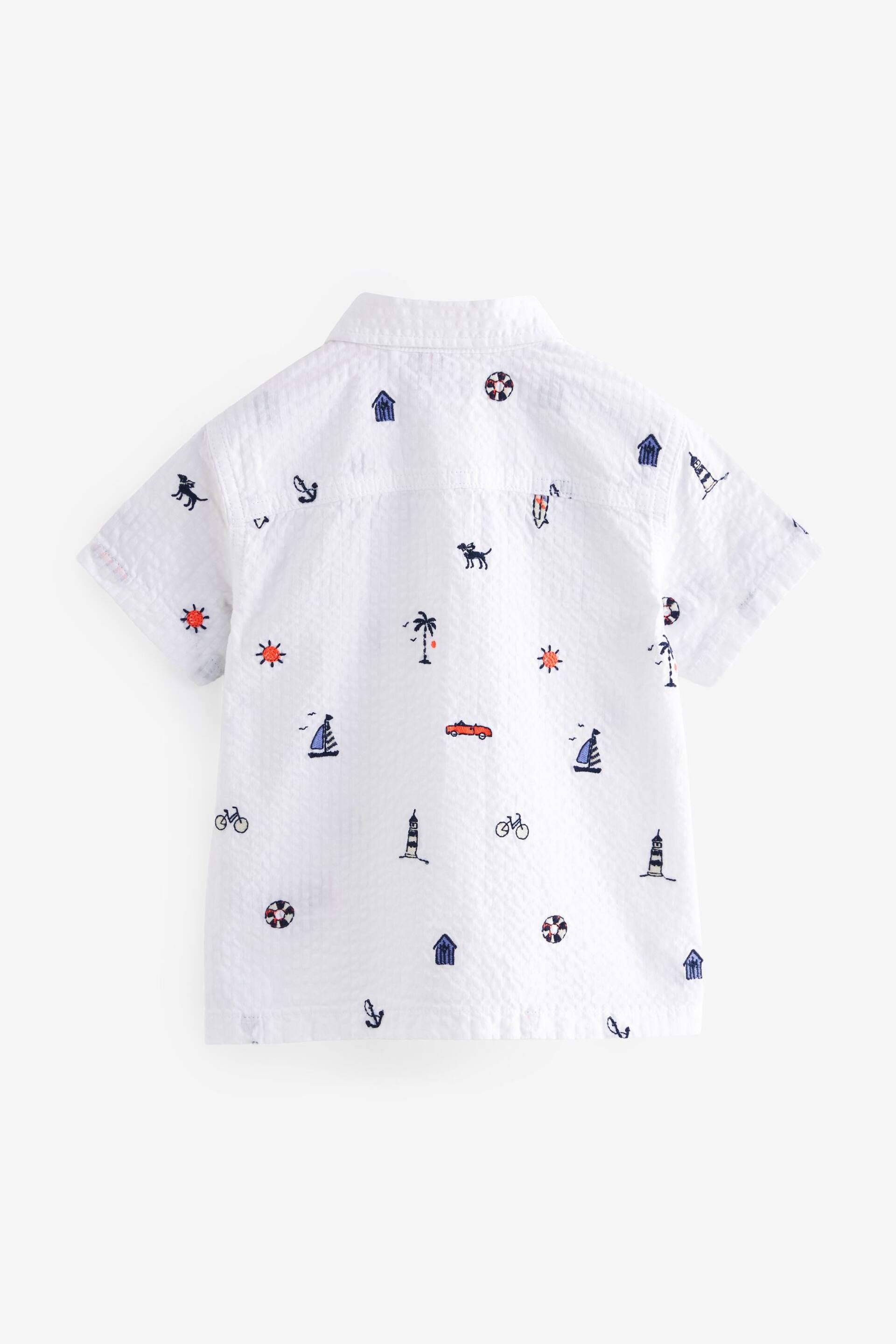 White Short Sleeve All-Over Print Embroidered Shirt (3mths-7yrs) - Image 6 of 7