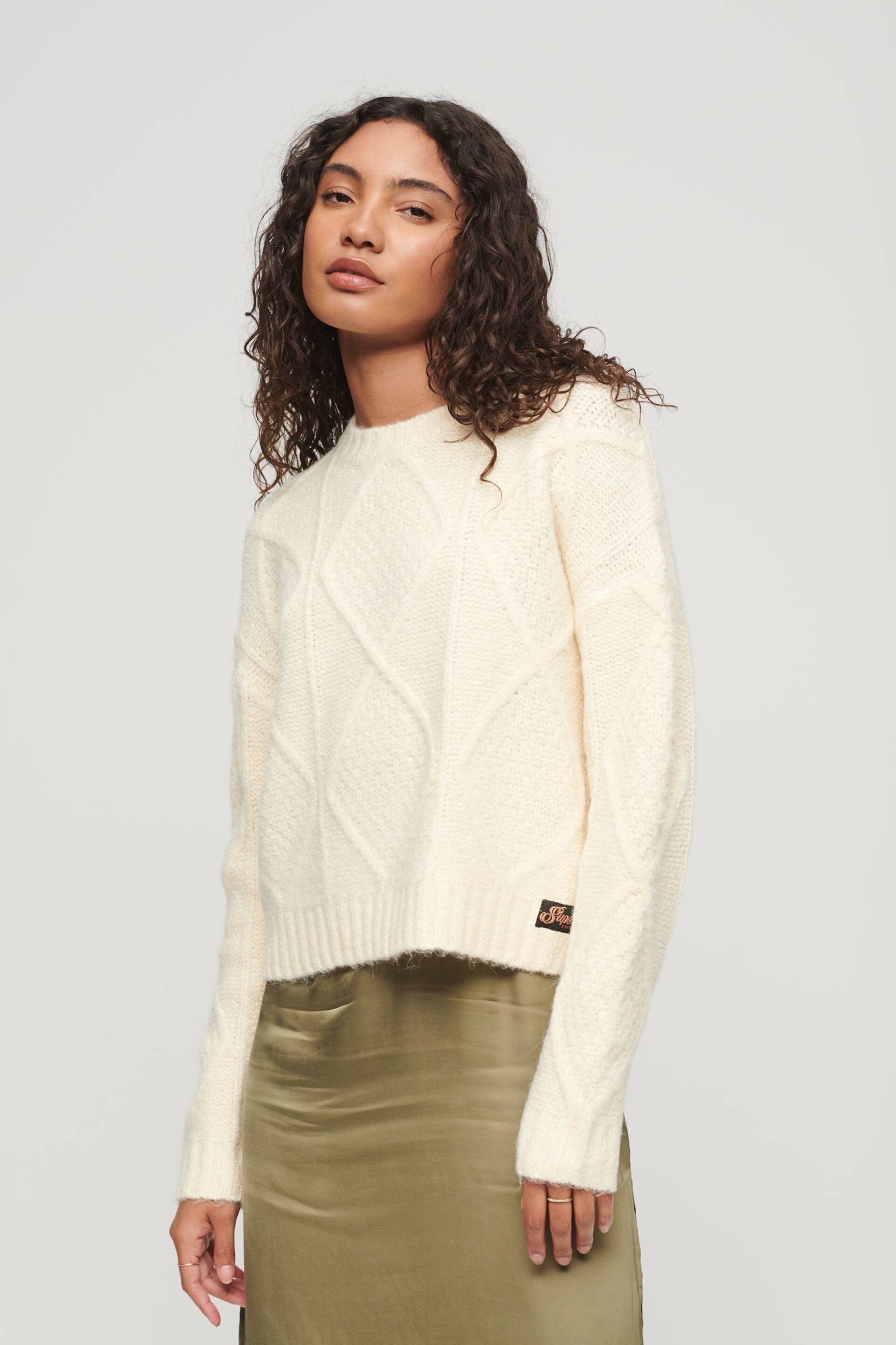Superdry White Chunky Cable Knitwear Jumper - Image 1 of 6