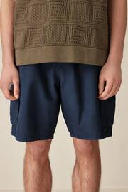 Navy Cotton Linen Cargo Shorts - Image 2 of 9