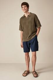 Navy Cotton Linen Cargo Shorts - Image 3 of 9