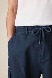 Navy Cotton Linen Cargo Shorts - Image 5 of 9