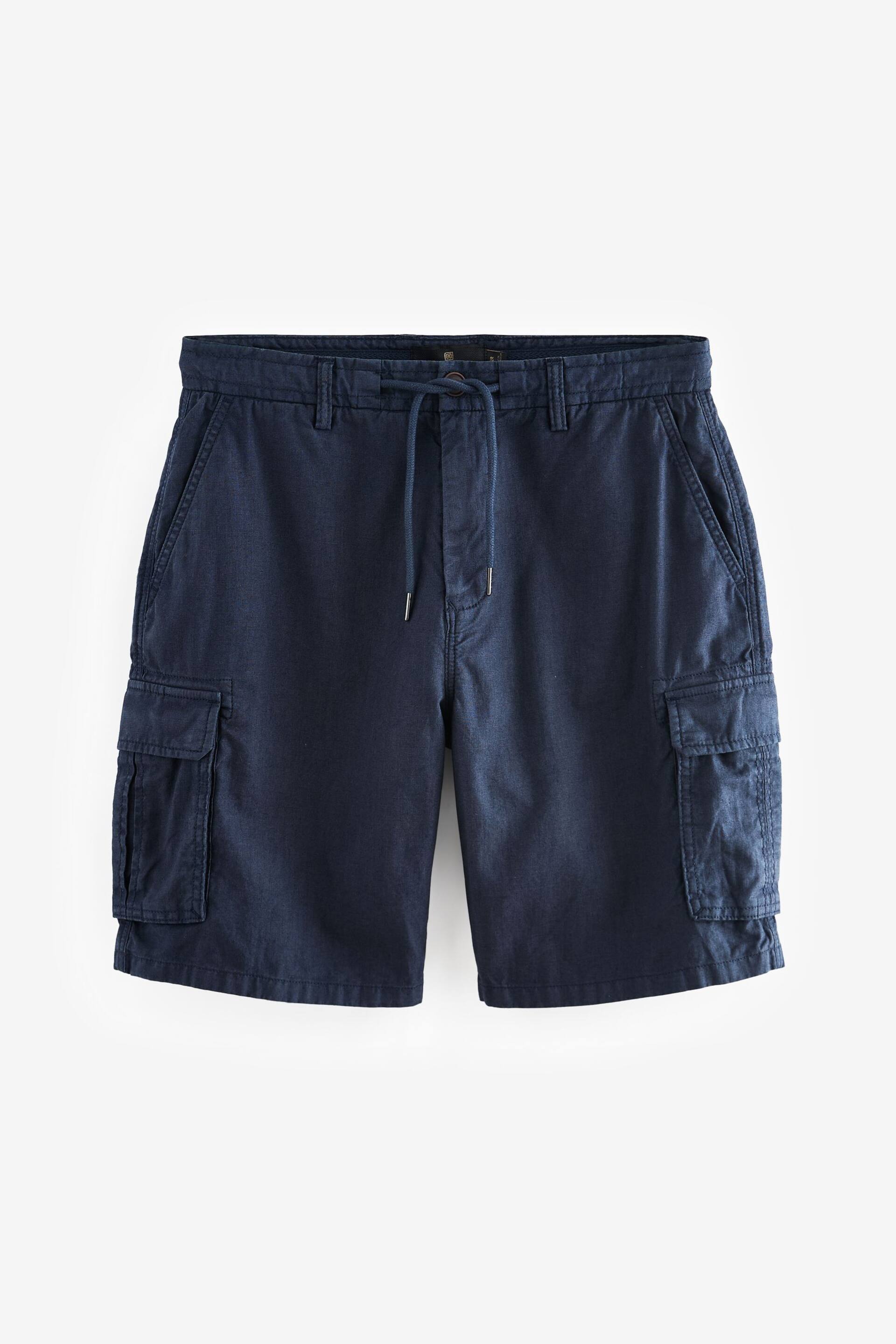 Navy Cotton Linen Cargo Shorts - Image 7 of 9