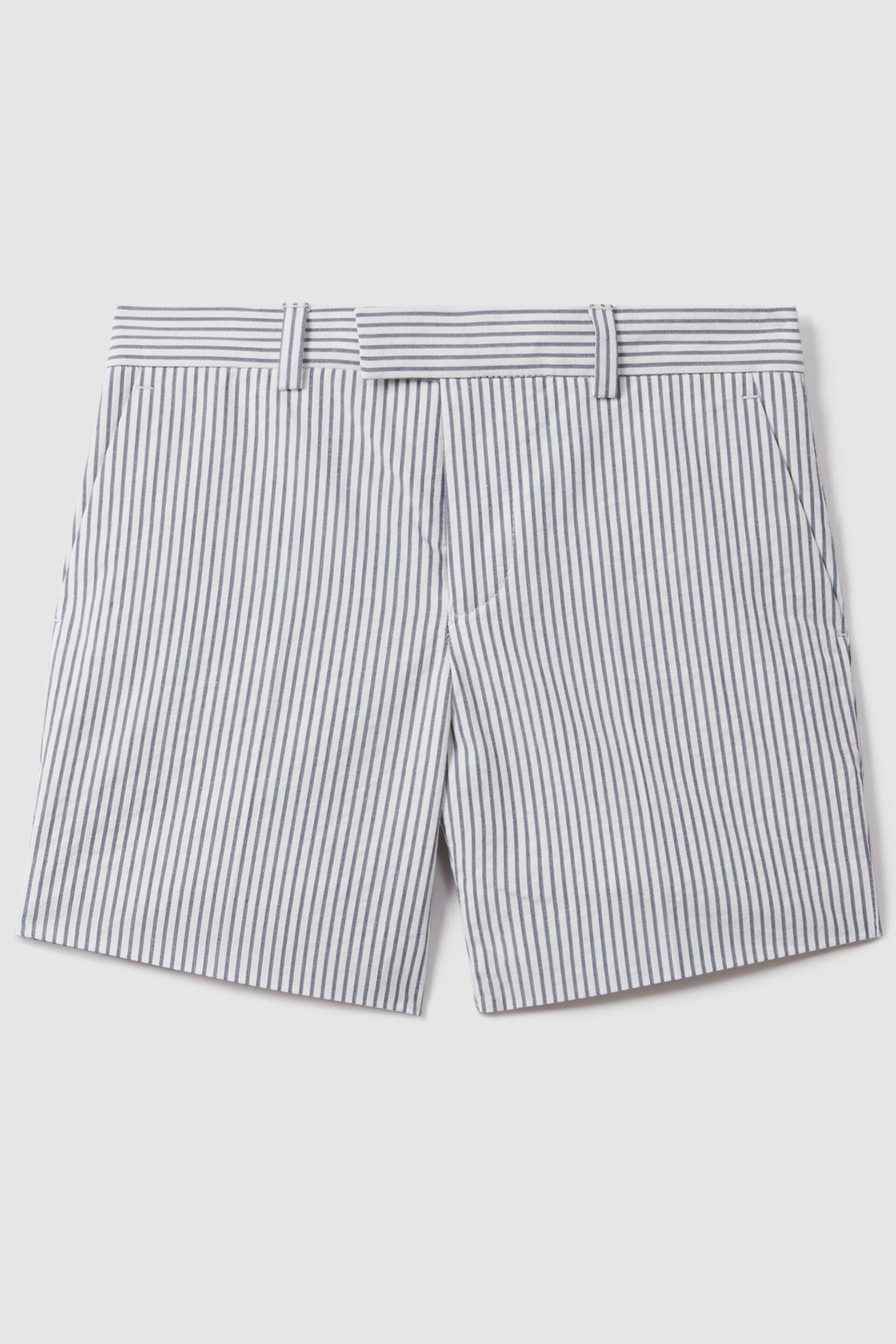 Reiss Soft Blue Barr Senior Seersucker Striped Adjuster Shorts - Image 2 of 4