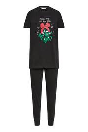 PixieGirl Petite Black Mistletoe Cuffed Pyjamas Set - Image 1 of 2