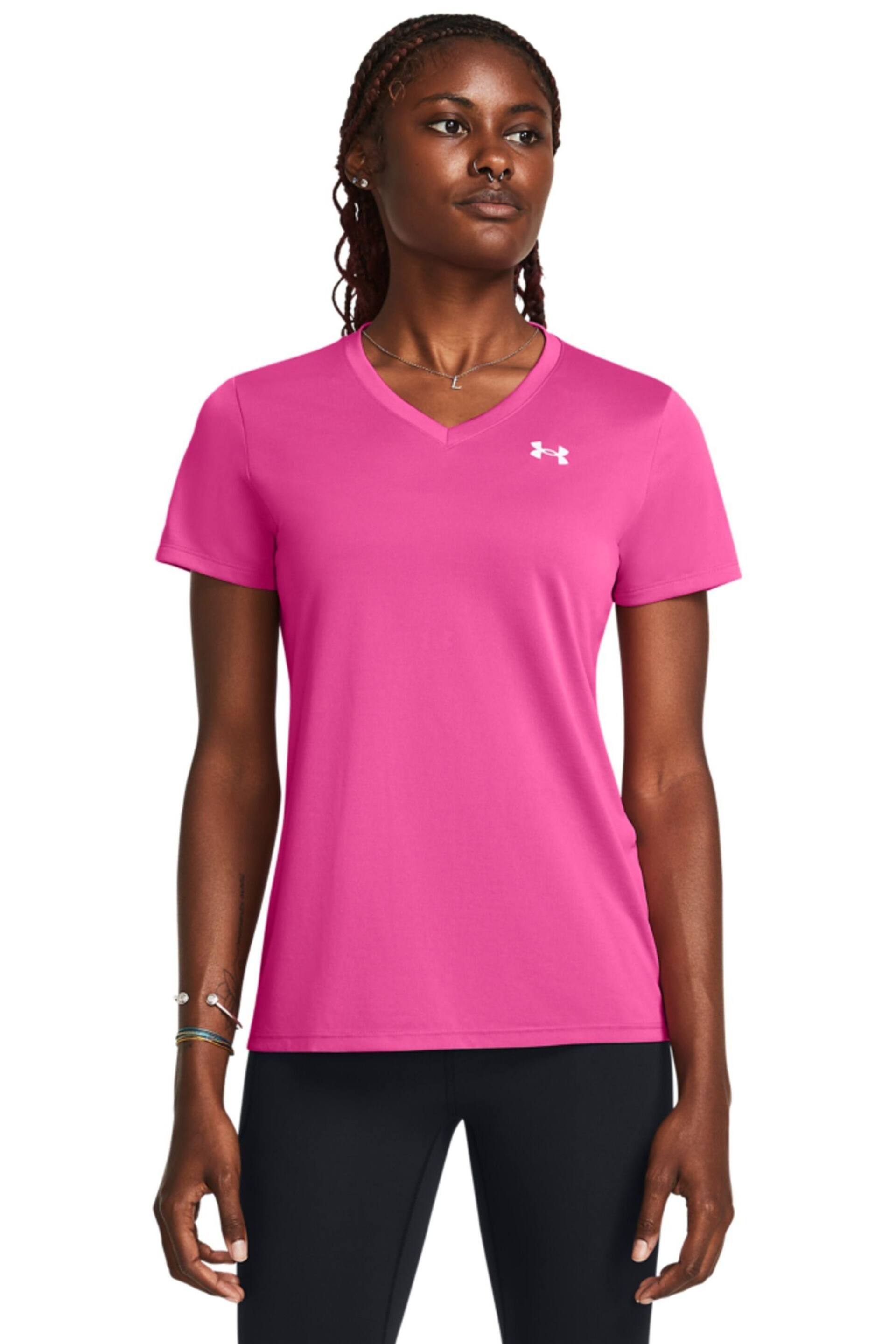 Under Armour Bright Pink V-Neck T-Shirt - Image 1 of 2