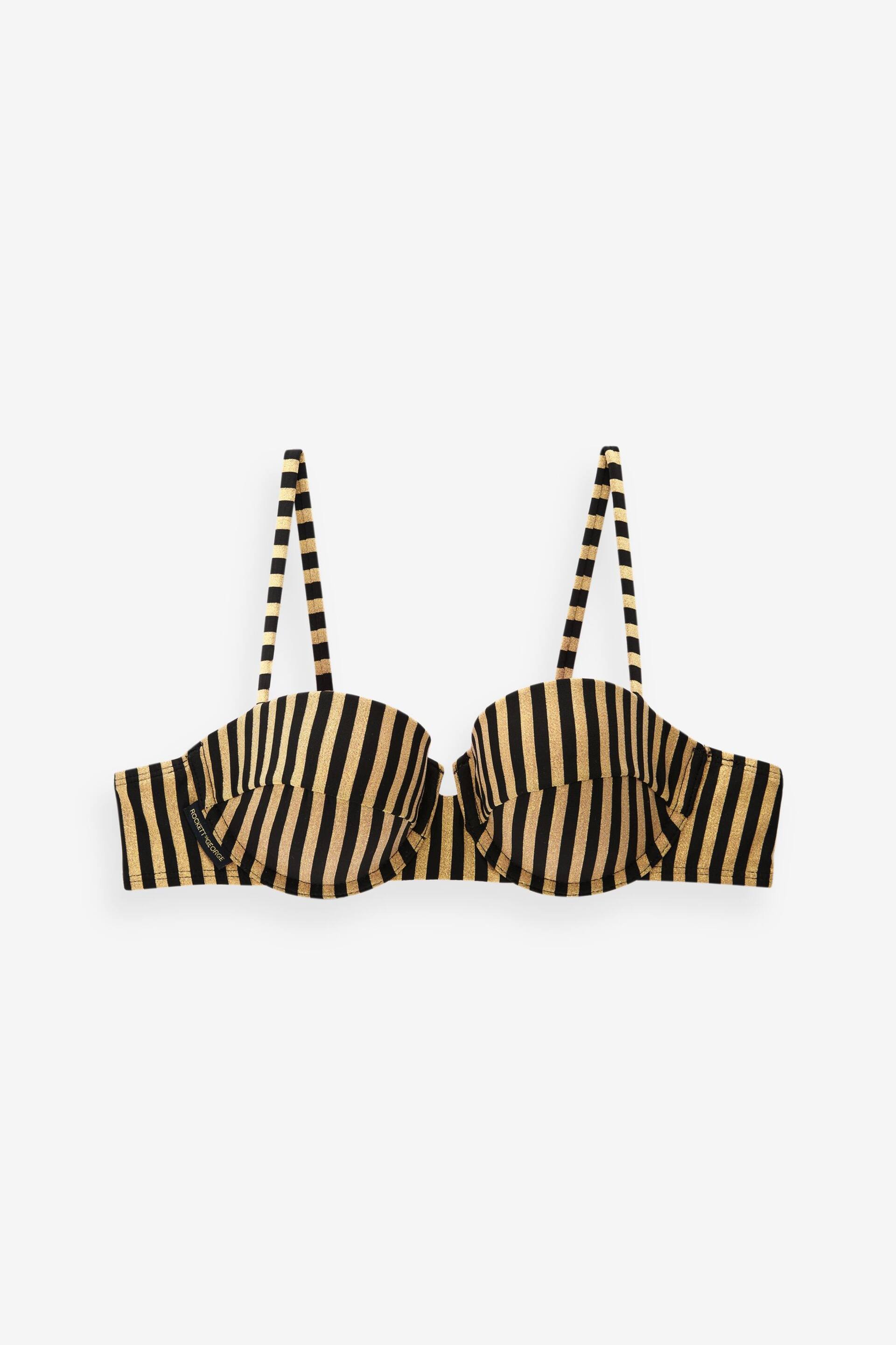 Rockett St George Black/Gold Metallic Stripe Padding Wired Bikini Top - Image 6 of 6