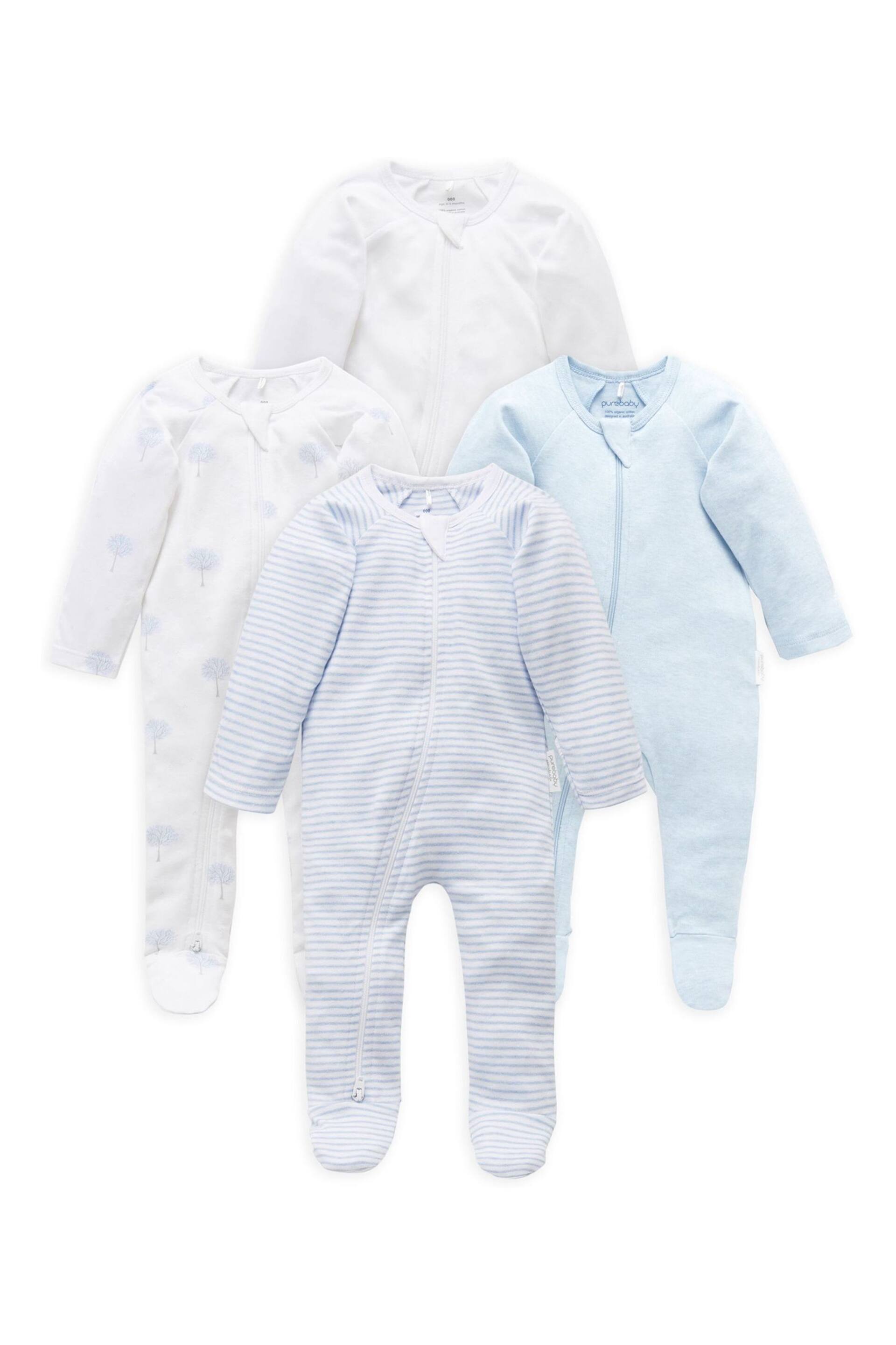 Purebaby Zip Sleepsuits 4 Pack - Image 1 of 7