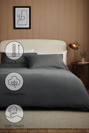 Charcoal Grey 100% Cotton Supersoft Brushed Plain Duvet Cover And Pillowcase Set - Image 2 of 6