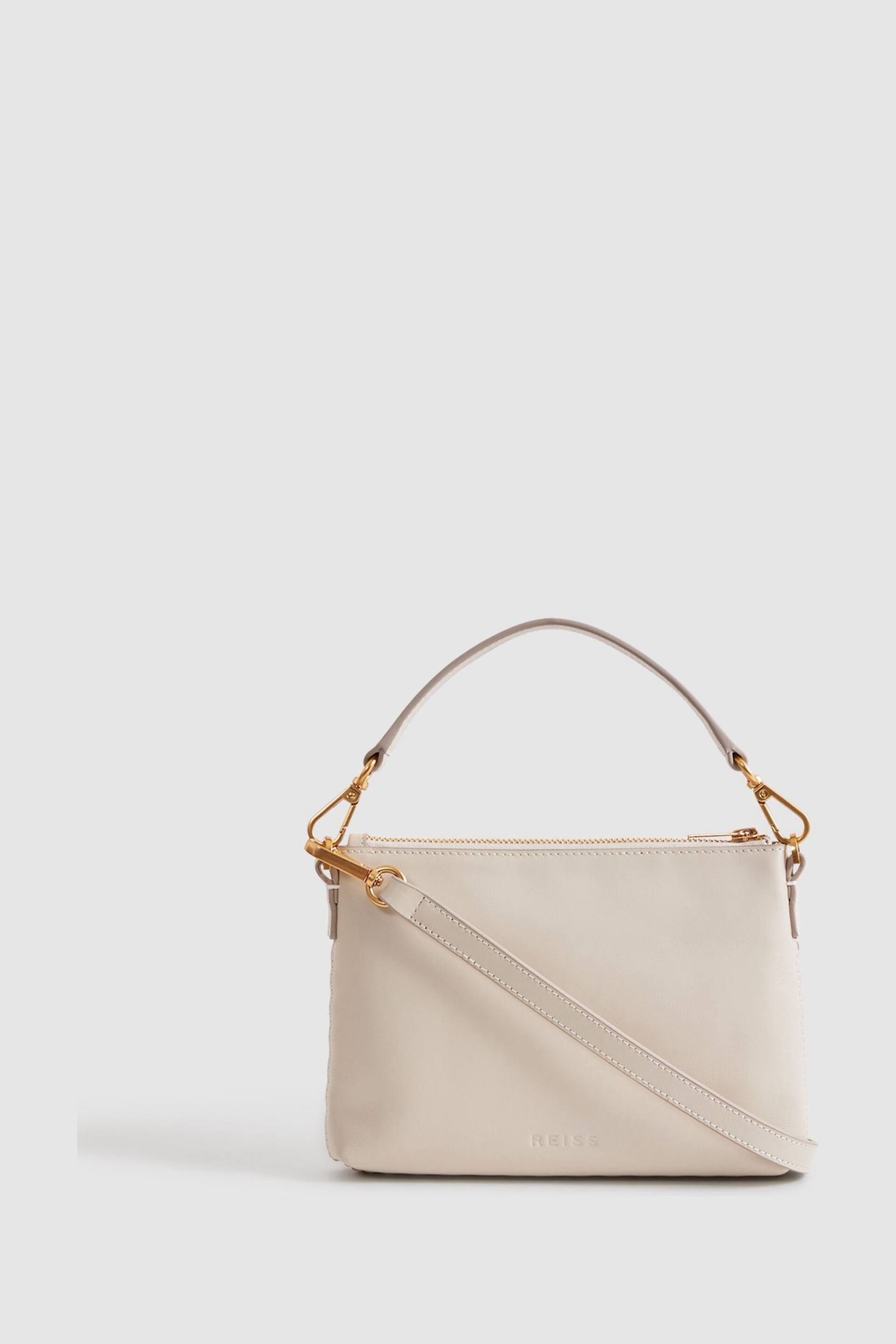 Reiss Off White Brompton Leather Raffia Pouch Bag - Image 3 of 5