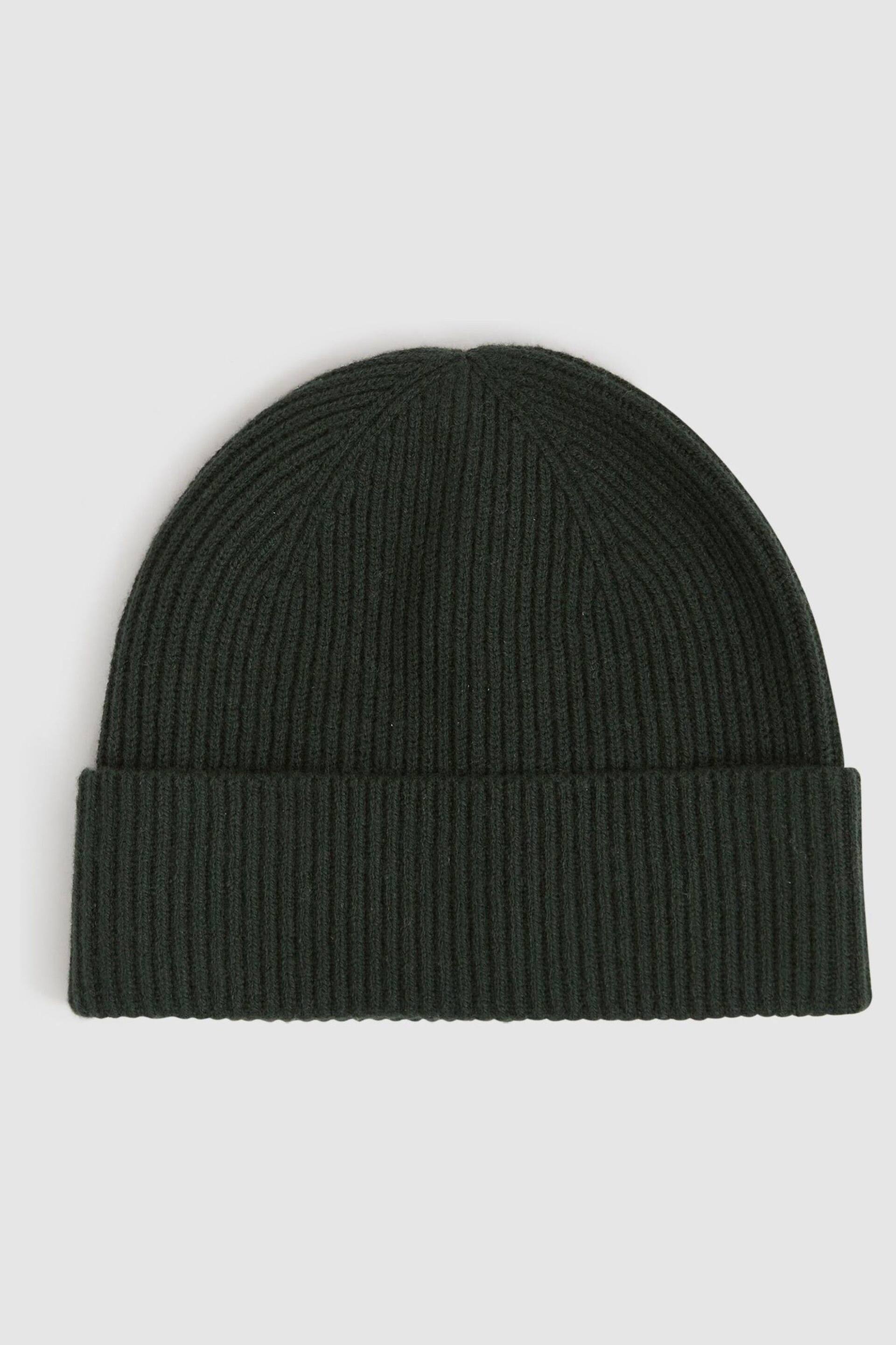 Reiss Forest Green Chaise Merino Wool Ribbed Beanie Hat - Image 1 of 4