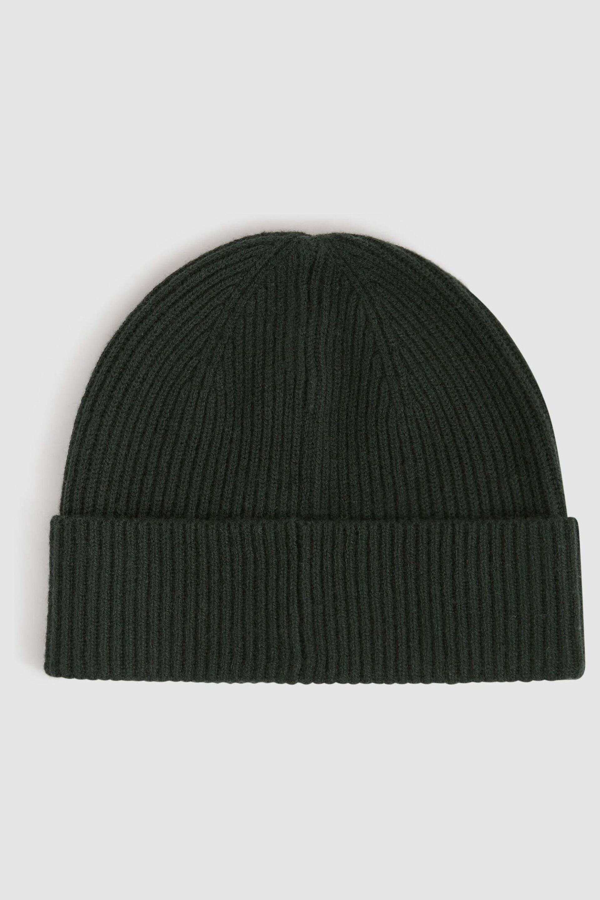 Reiss Forest Green Chaise Merino Wool Ribbed Beanie Hat - Image 3 of 4