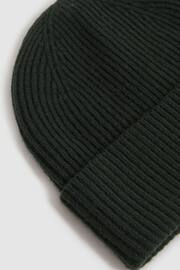 Reiss Forest Green Chaise Merino Wool Ribbed Beanie Hat - Image 4 of 4