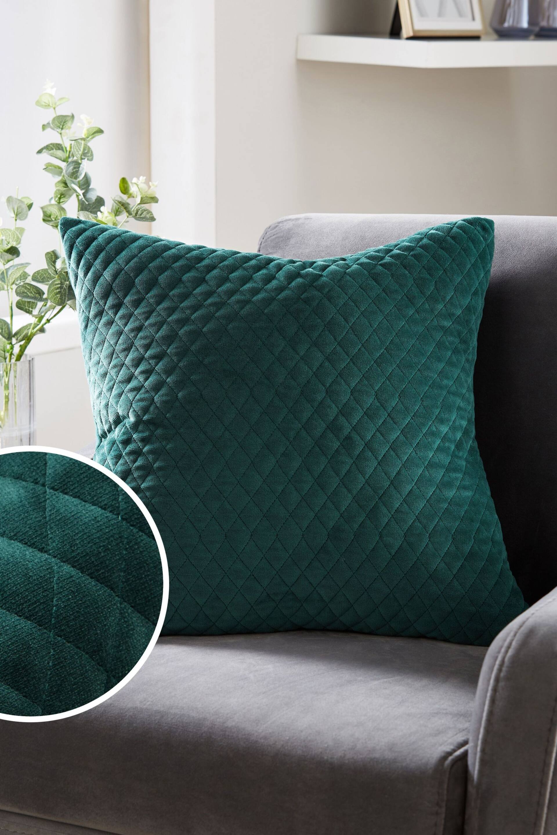 Bottle Green Velvet Quilted Hamilton 50 x 50 Cushion - Image 1 of 8