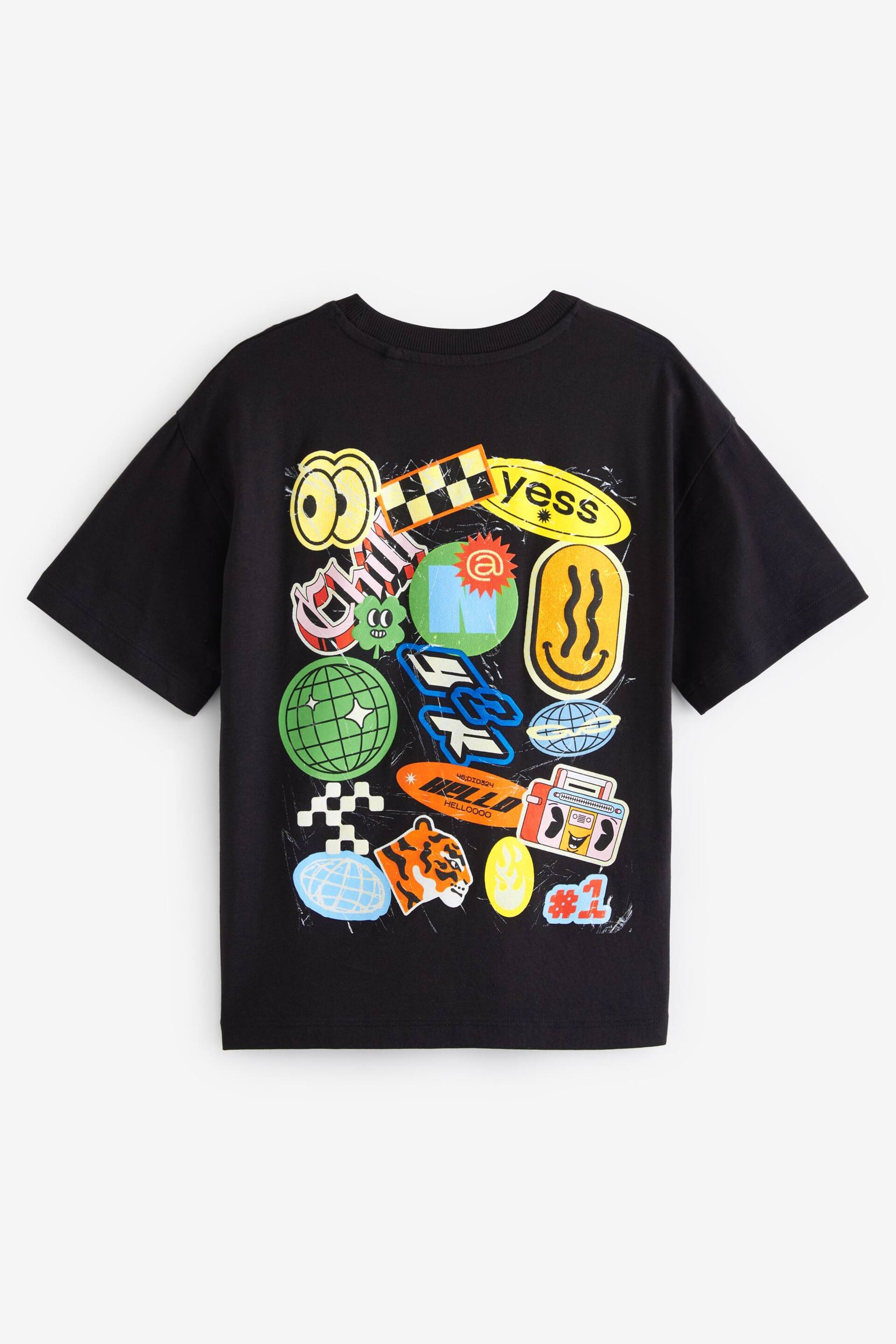 Black Stickers Oversized Fit Short Sleeve Graphic T-Shirt (3-16yrs) - Image 2 of 3