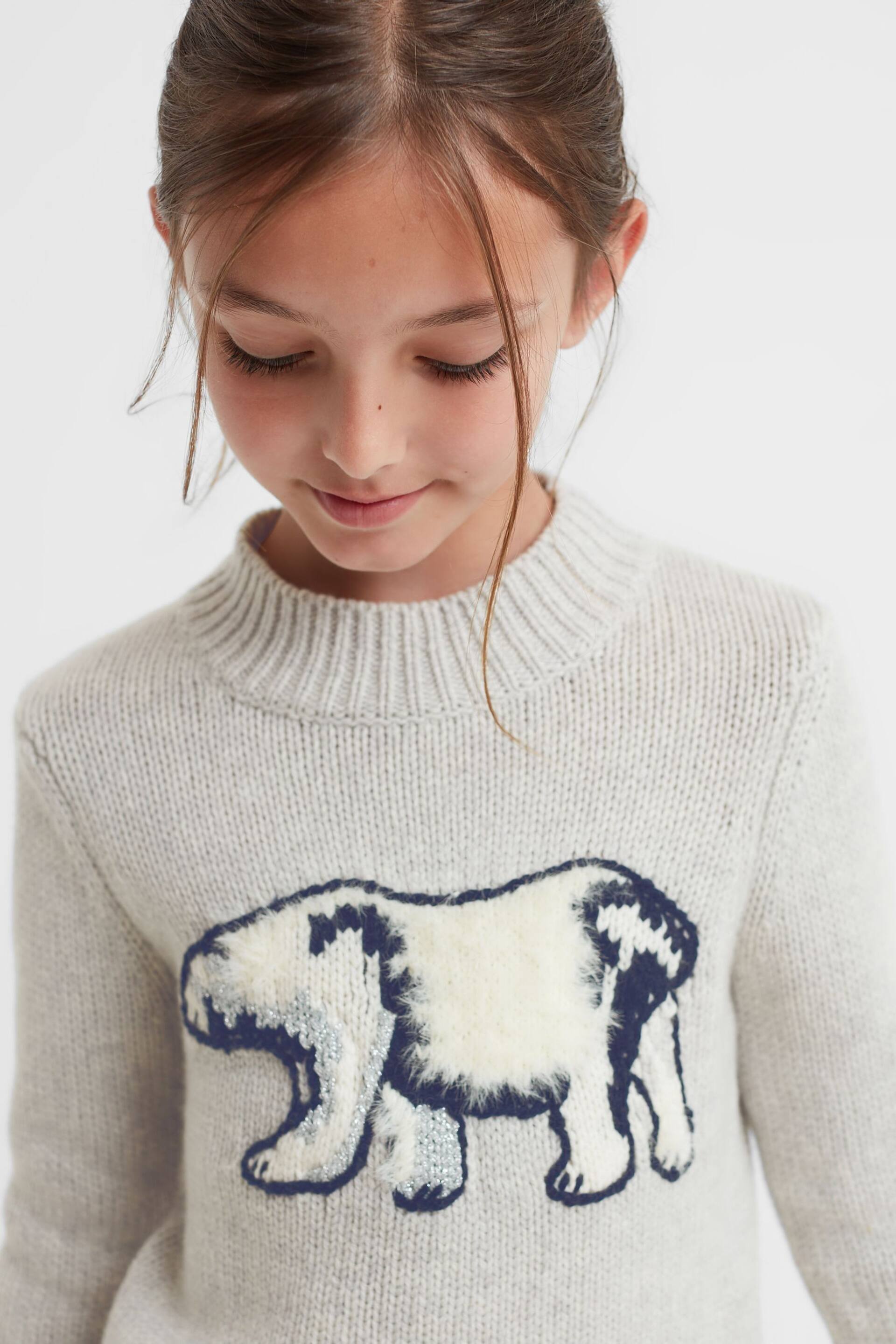 Reiss Grey Polli Junior Casual Knitted Polar Bear Jumper - Image 4 of 6