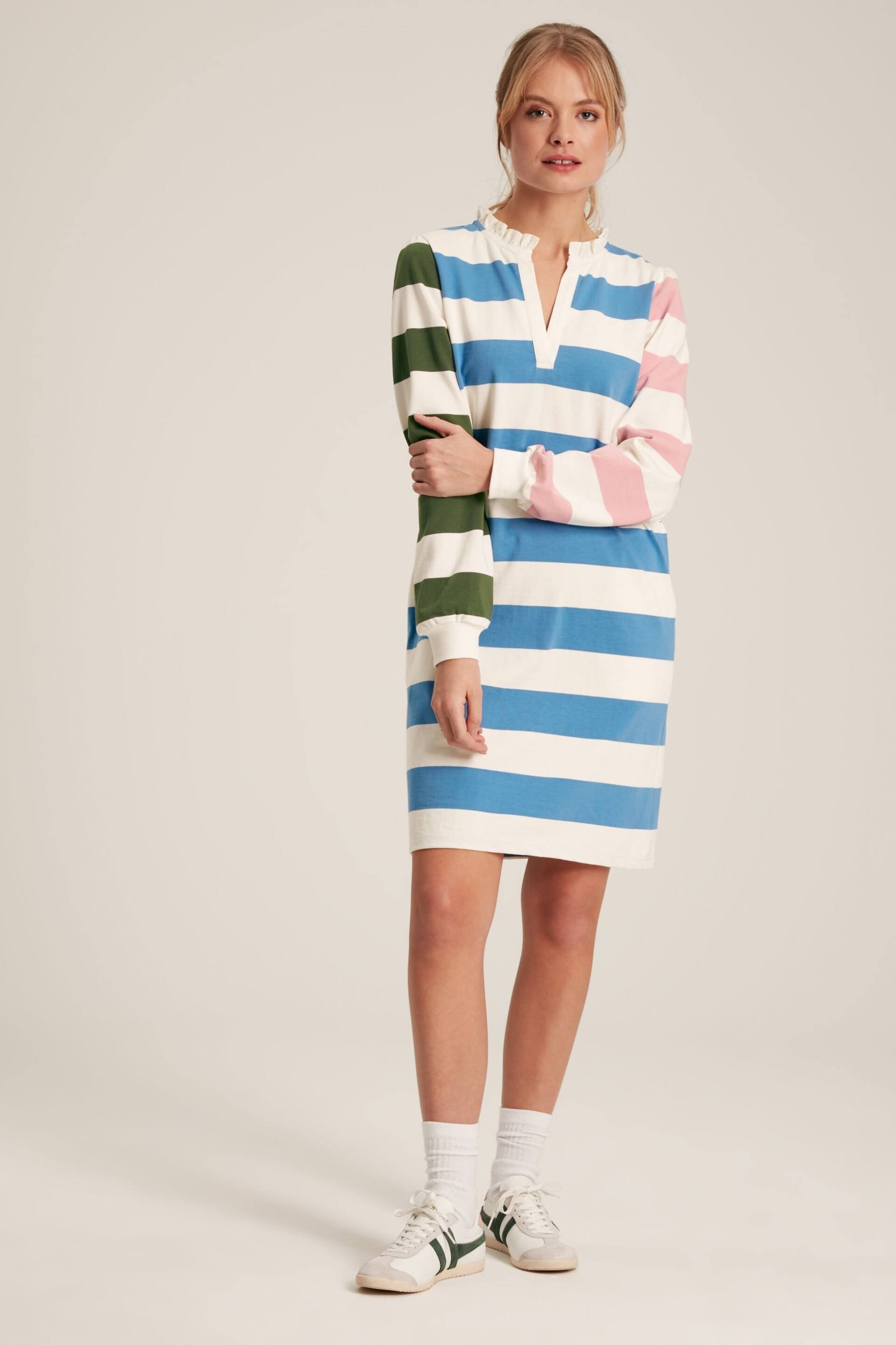 Joules Sophia Multi Striped Cotton Rugby Shirt Dress - Image 1 of 6
