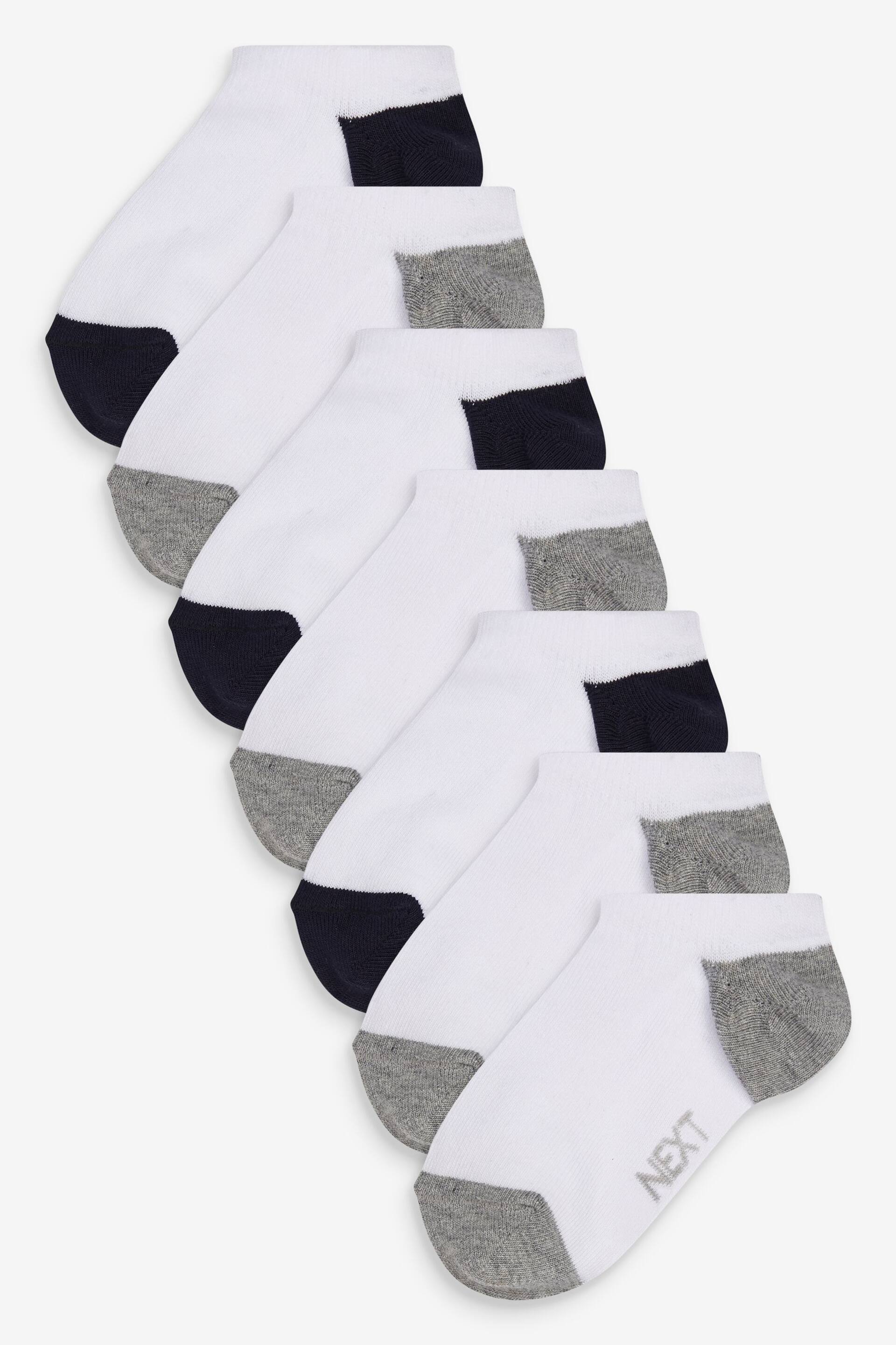 White 7 Pack No Show Cotton Rich Trainer Socks - Image 1 of 3