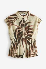 Ecru and Brown Palm Print Short Sleeve Blouse - Image 4 of 5