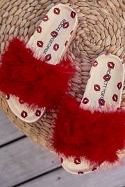 Rockett St George Red Lips Print Faux Fur Clog Sliders - Image 3 of 8