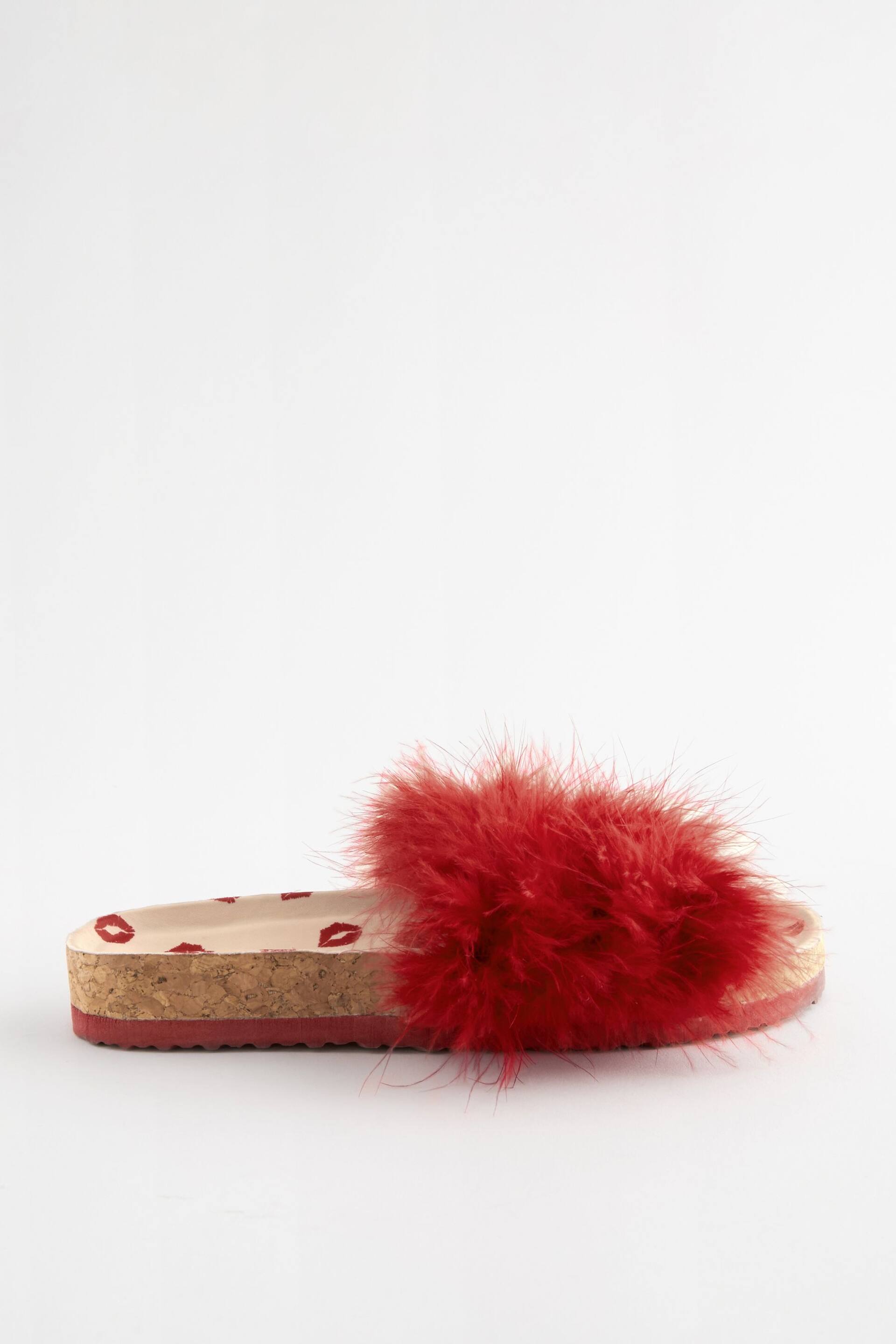 Rockett St George Red Lips Print Faux Fur Clog Sliders - Image 4 of 8