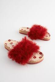 Rockett St George Red Lips Print Faux Fur Clog Sliders - Image 5 of 8