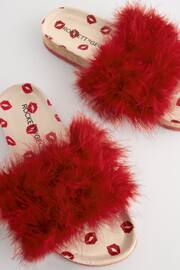 Rockett St George Red Lips Print Faux Fur Clog Sliders - Image 7 of 8