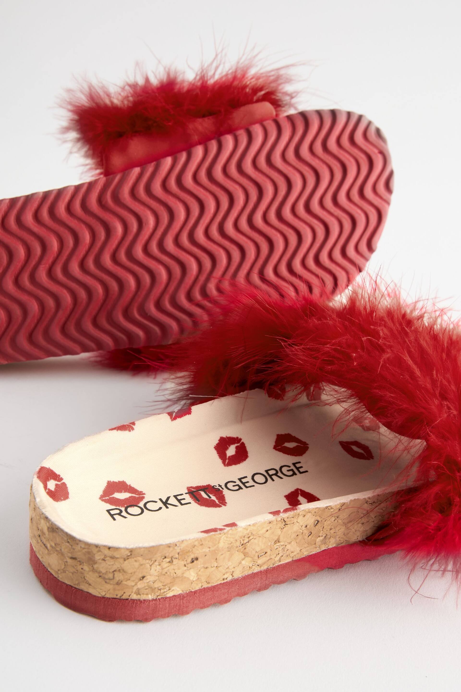 Rockett St George Red Lips Print Faux Fur Clog Sliders - Image 8 of 8