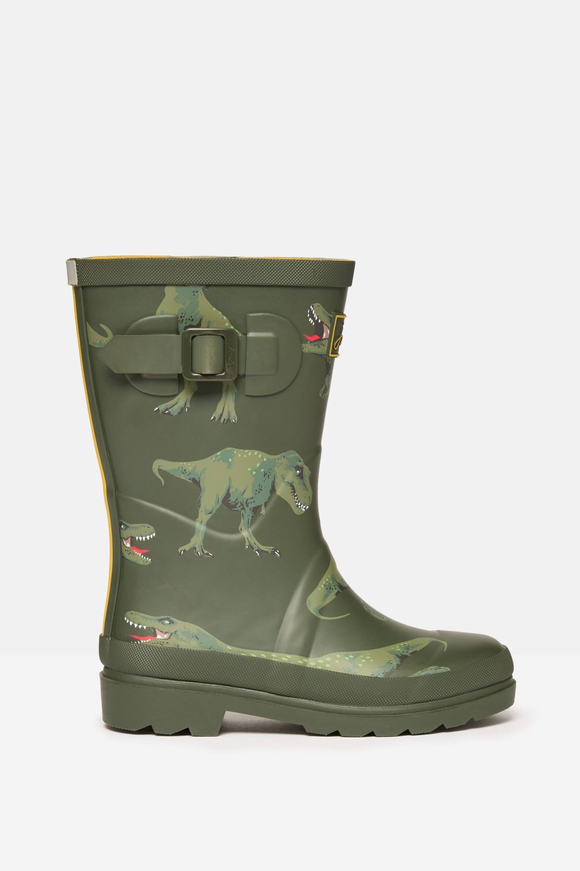 Joules Jnr Khaki Green Printed Dinosaur Wellies - Image 1 of 7