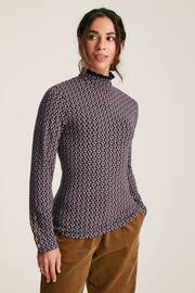 Joules Amy Navy Floral Long Sleeve High Neck Jersey Top - Image 3 of 9