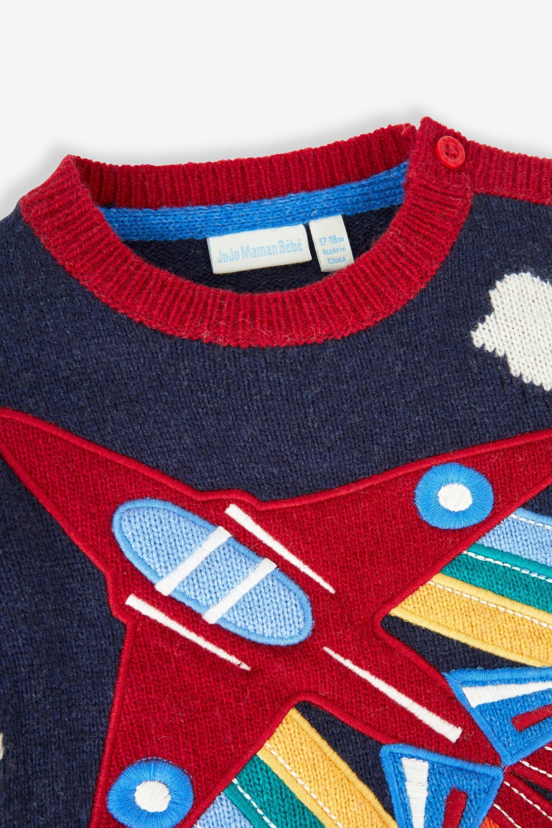 JoJo Maman Bébé Navy Blue Red Arrows Appliqué Scene Jumper - Image 2 of 2