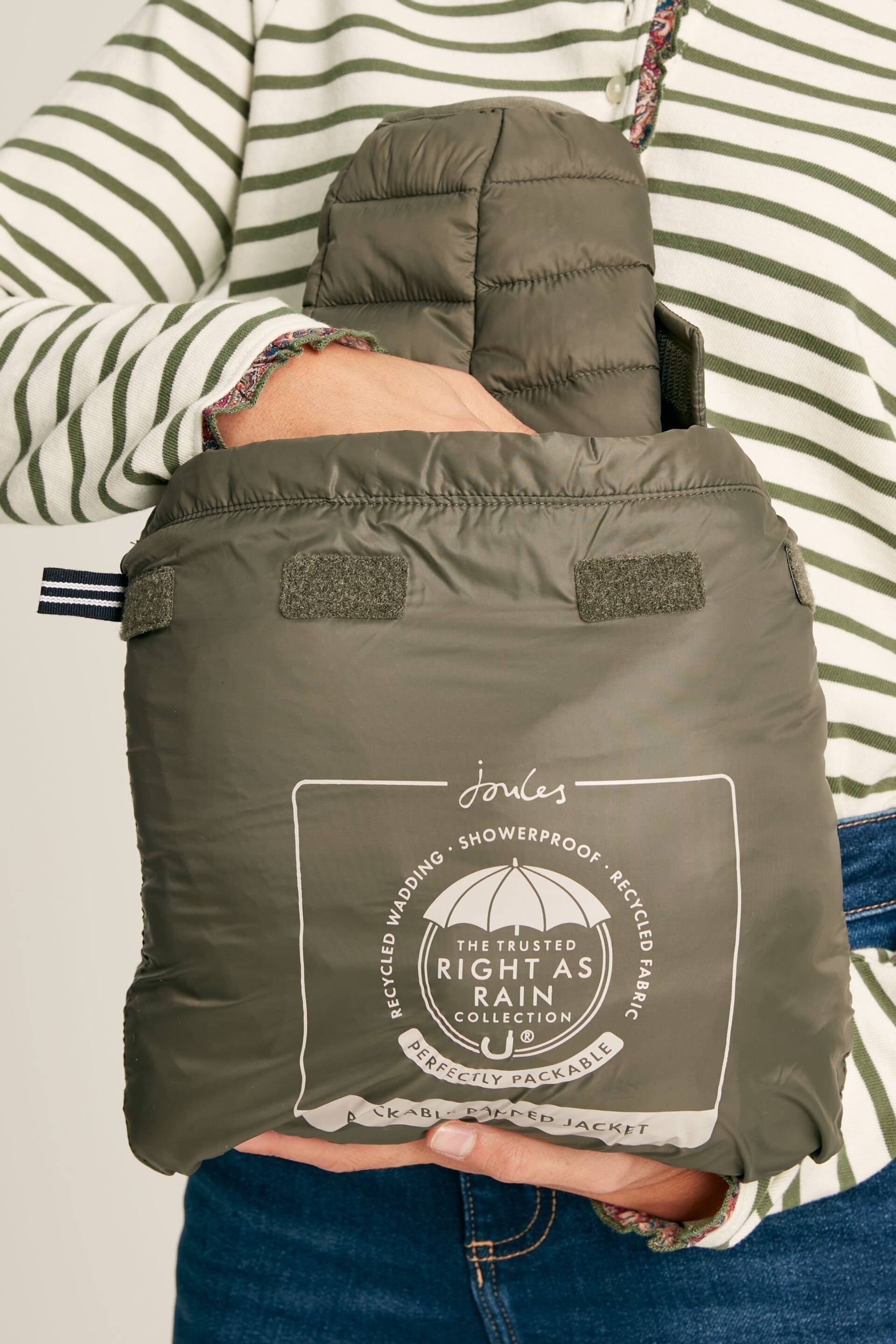 Joules Bramley Khaki Green Showerproof Long Packable Padded Coat - Image 5 of 6