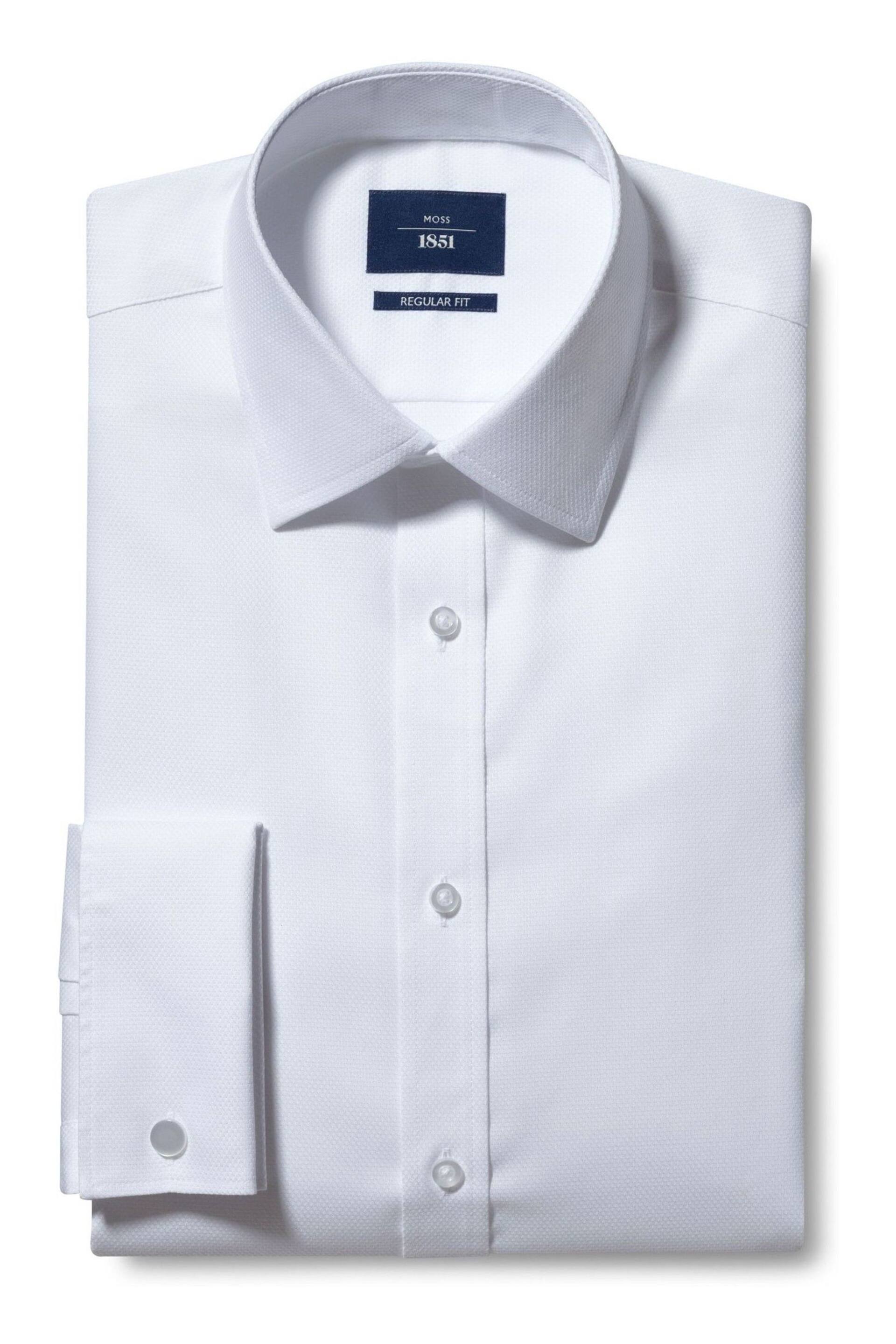 MOSS Regular Fit White Double Cuff Textured Shirt - Image 4 of 4