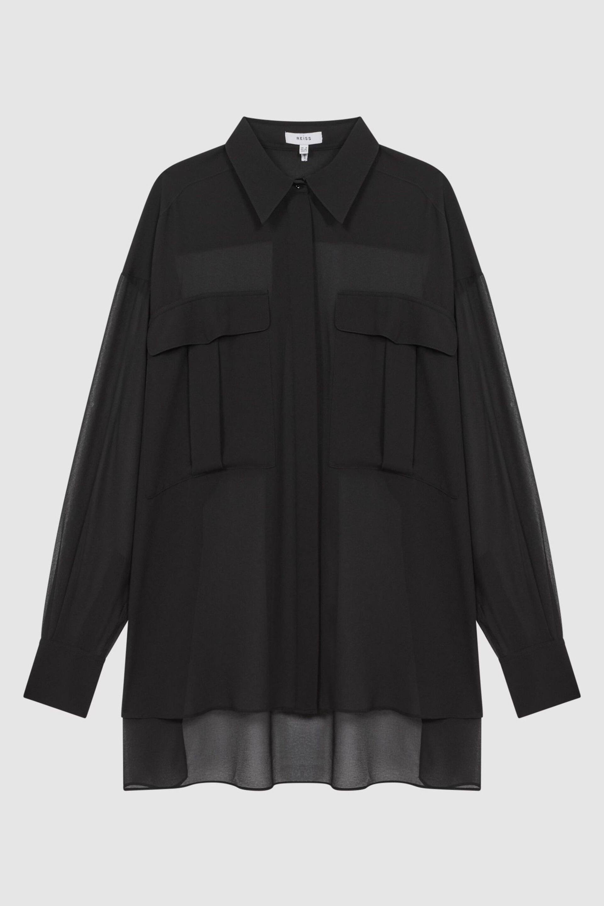 Reiss Black Adaline Oversized Sheer Button-Through Shirt - Image 2 of 5