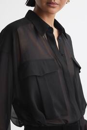 Reiss Black Adaline Oversized Sheer Button-Through Shirt - Image 4 of 5