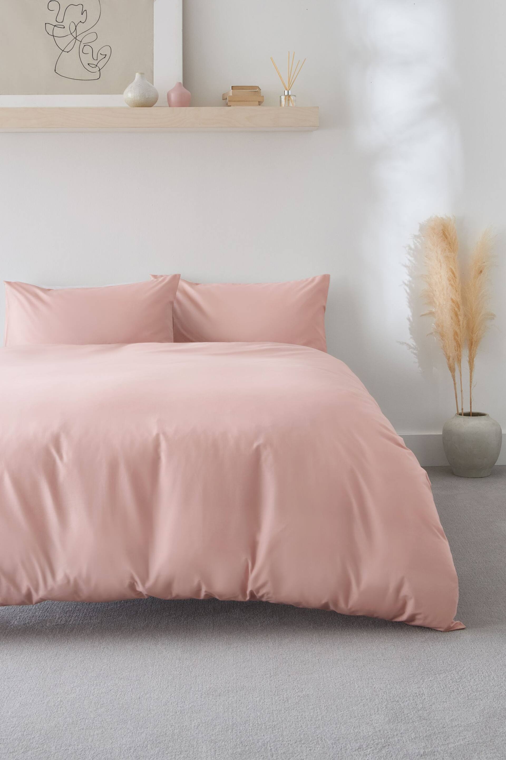 Pink Easy Care Polycotton Plain Duvet Cover and Pillowcase Set - Image 1 of 6