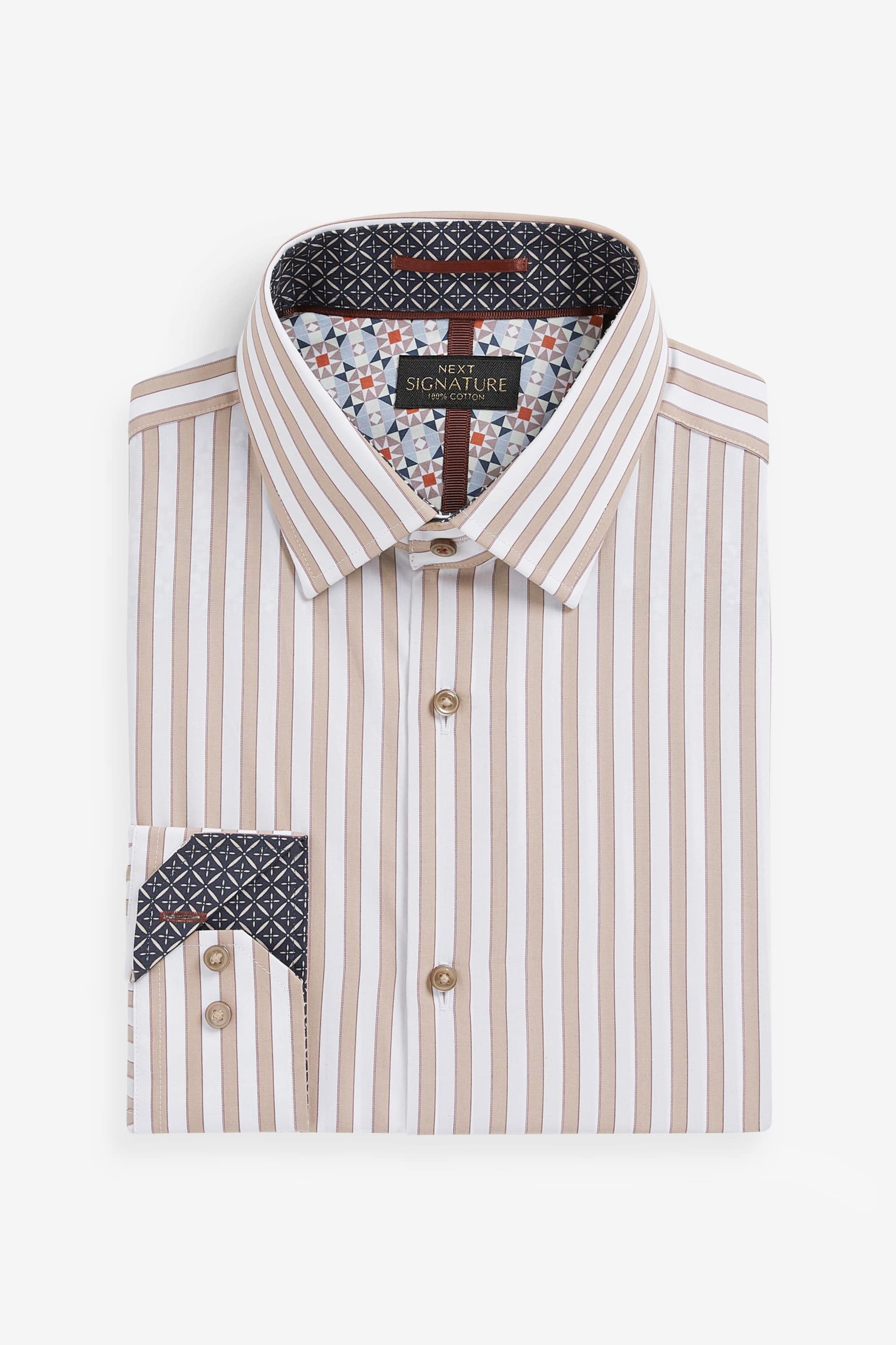Neutral Brown/White Stripe Signature Trimmed Shirt - Image 7 of 9