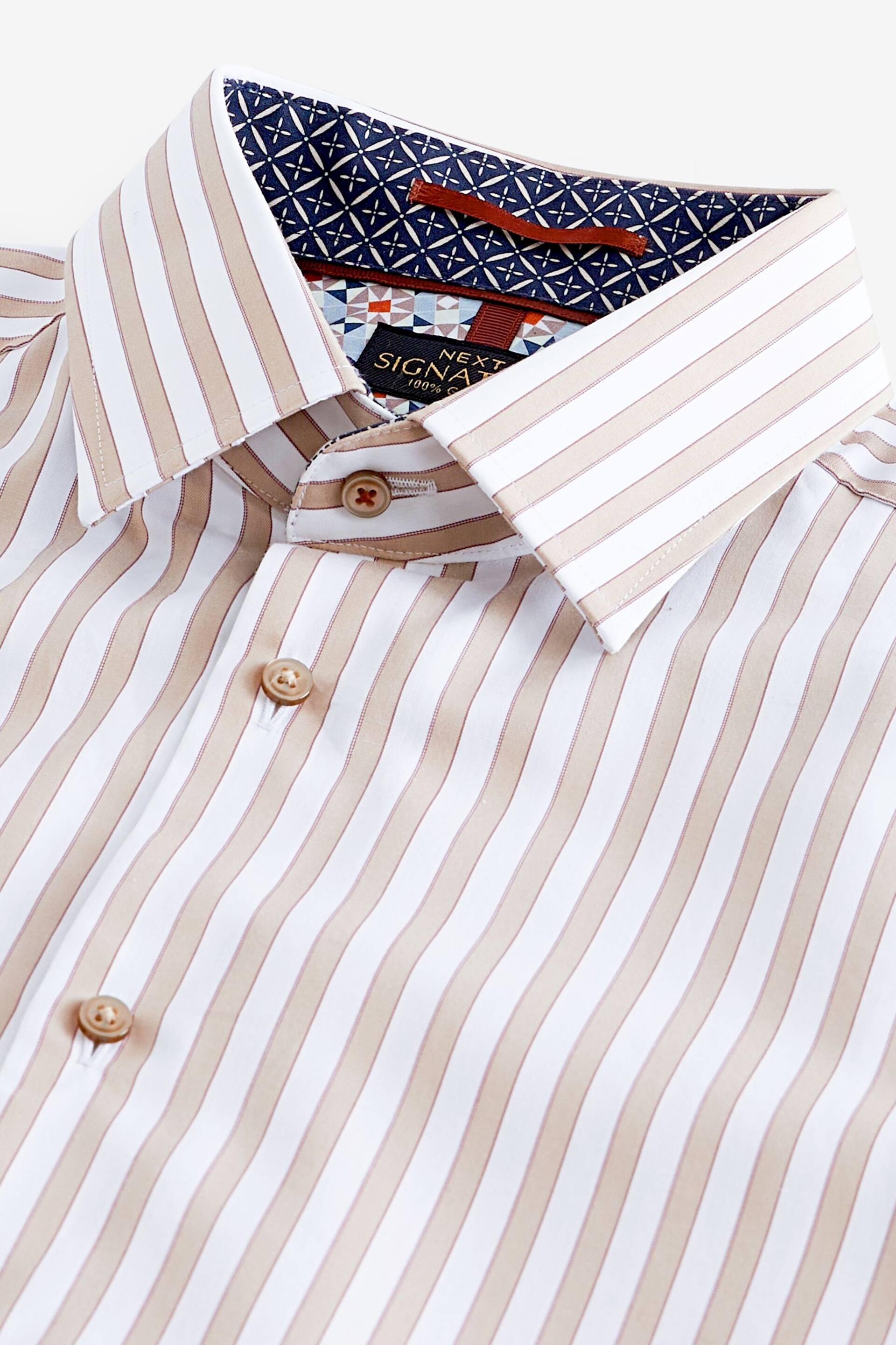 Neutral Brown/White Stripe Signature Trimmed Shirt - Image 8 of 9