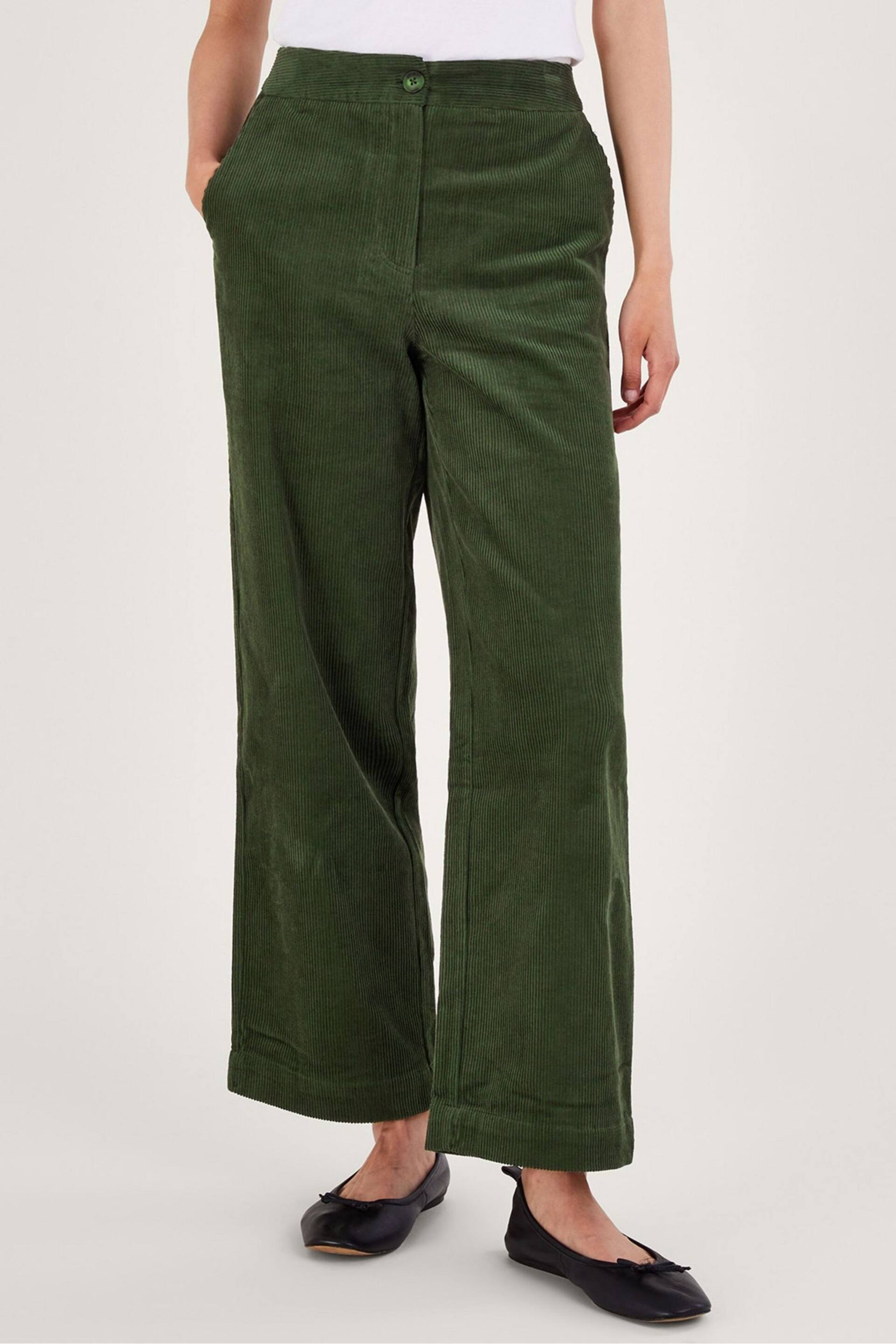Monsoon Green Cord Wide Leg Trousers - Image 1 of 4