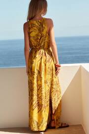 Ochre Yellow Leaf Print Strappy Maxi Summer Dress - Image 3 of 7