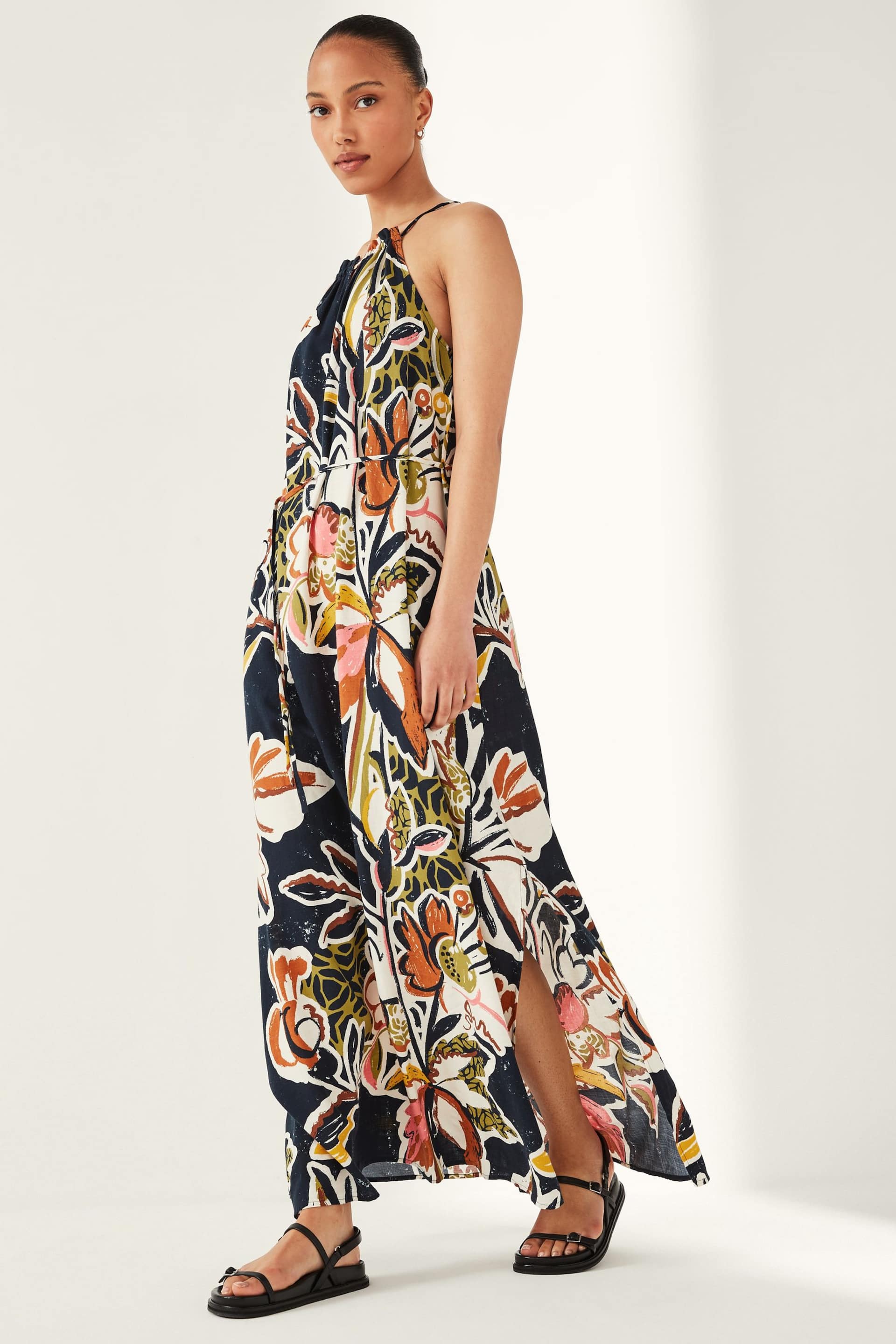 Navy Abstract Floral Strappy Maxi Summer Dress - Image 1 of 6