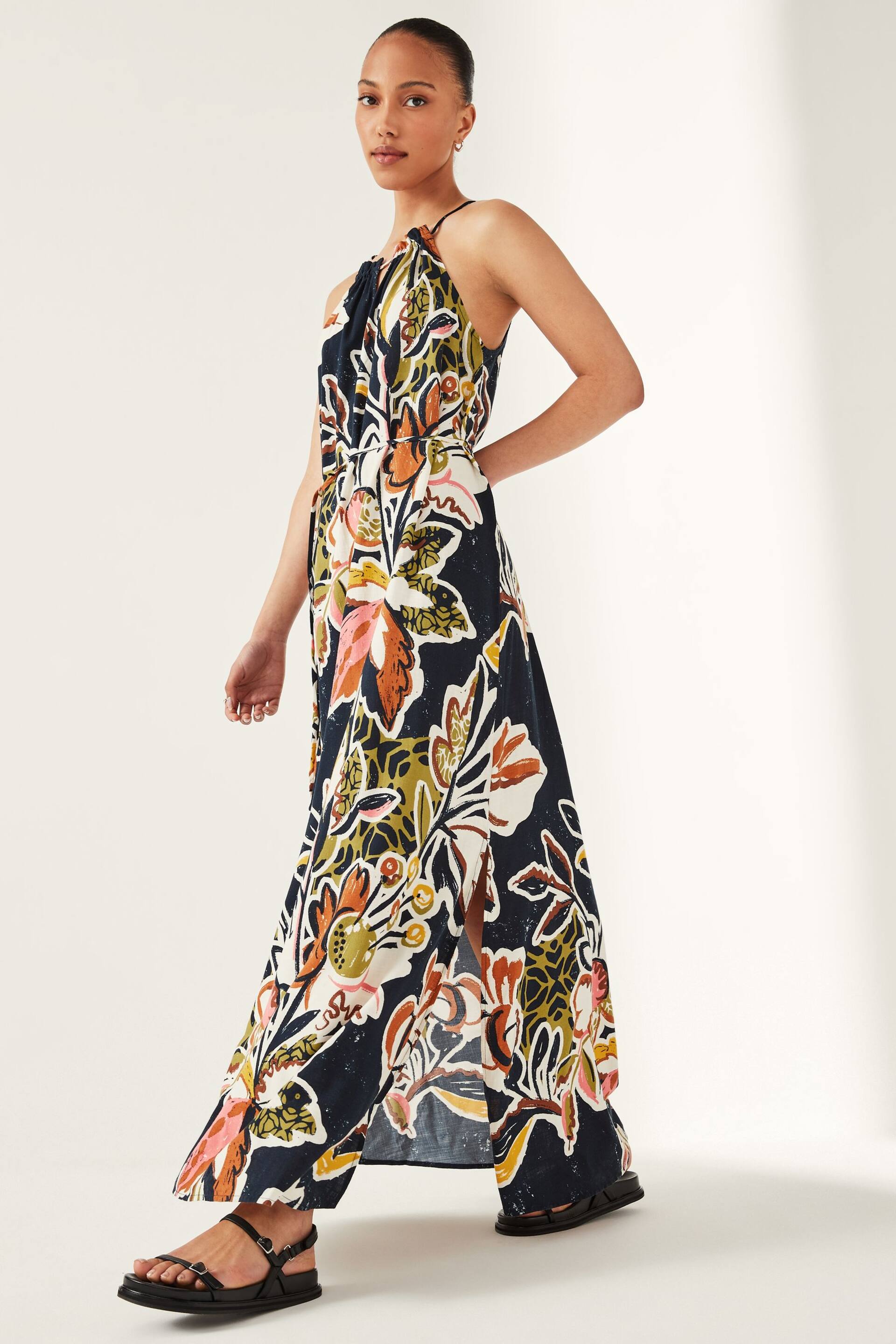 Navy Abstract Floral Strappy Maxi Summer Dress - Image 2 of 6