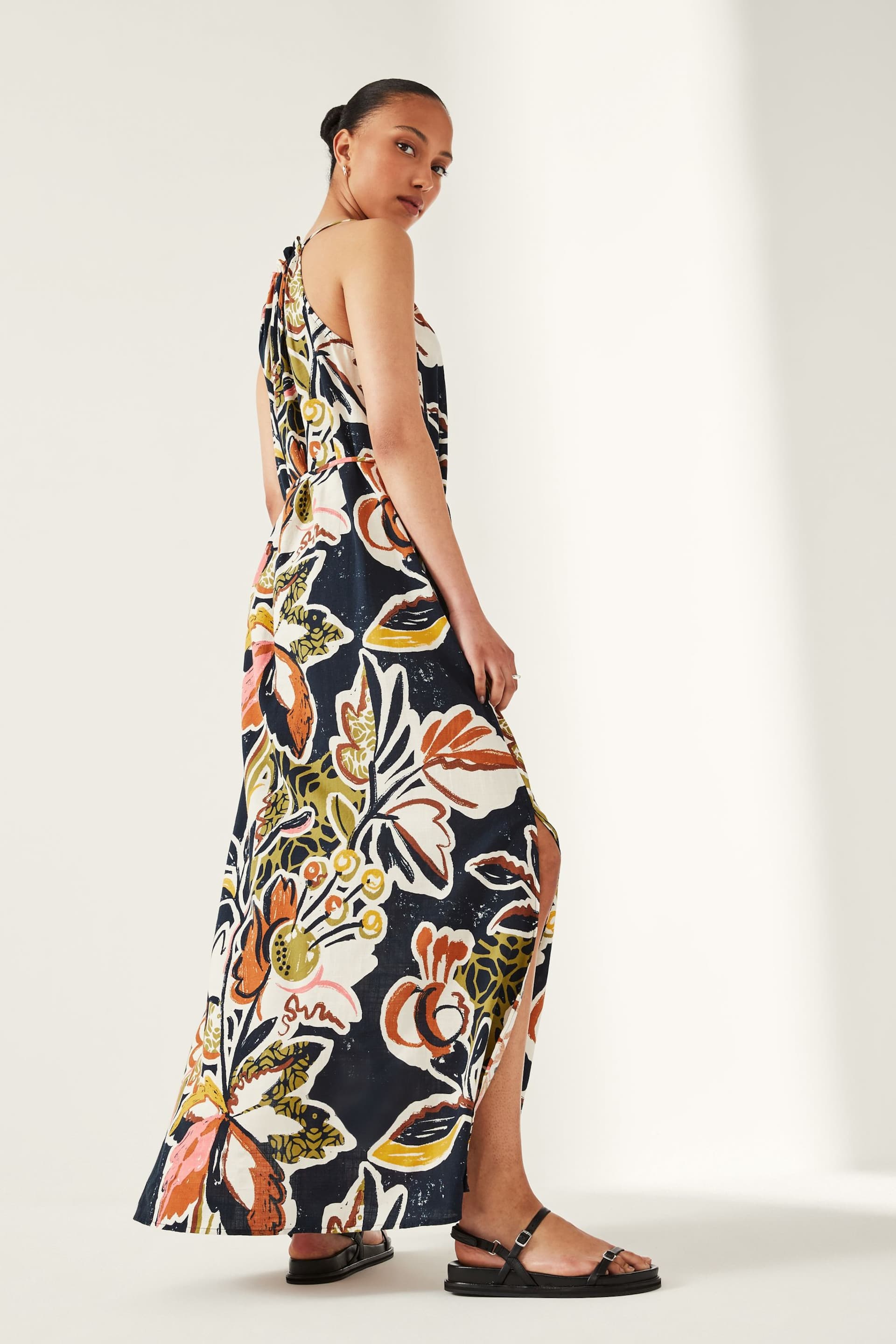 Navy Abstract Floral Strappy Maxi Summer Dress - Image 3 of 6