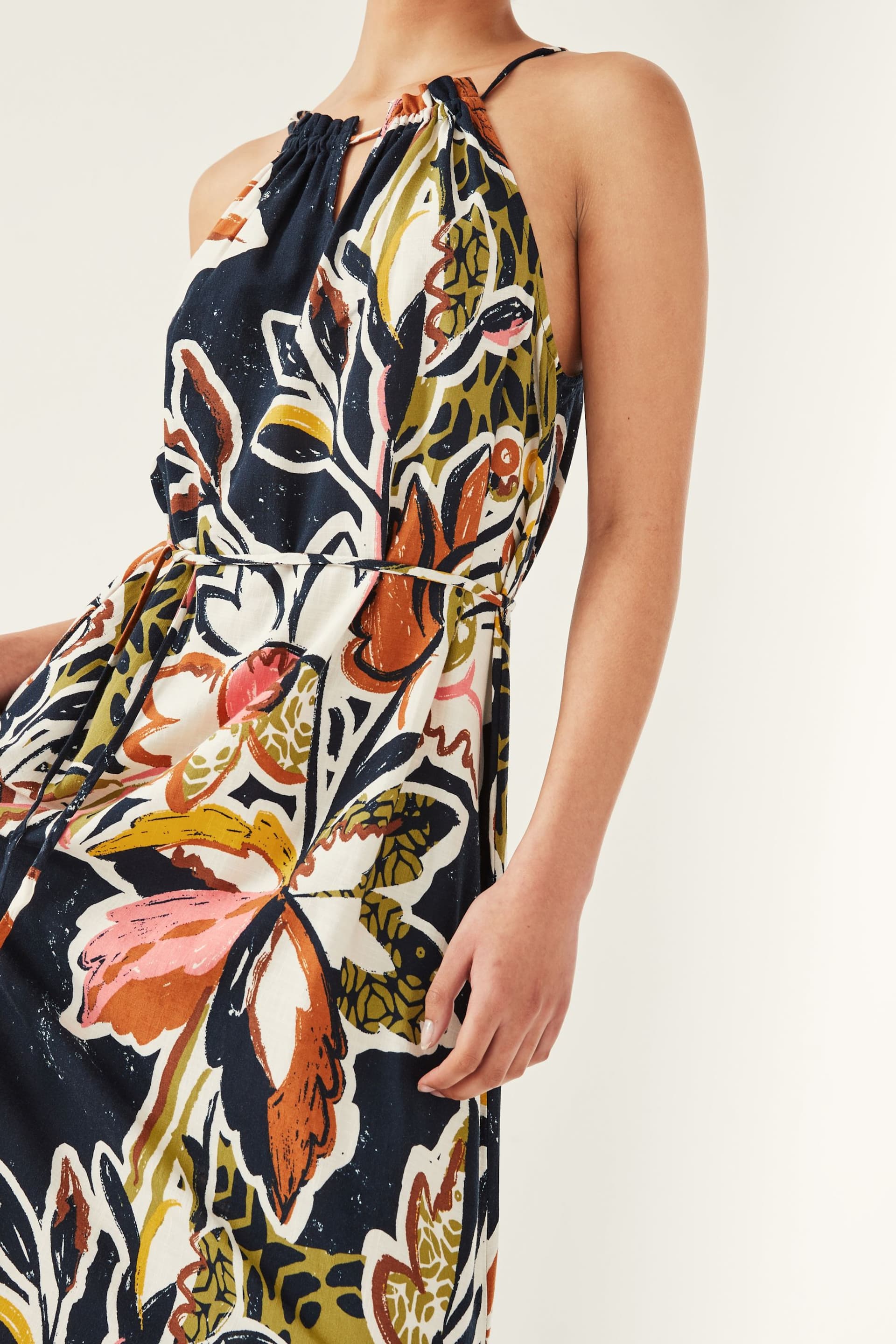 Navy Abstract Floral Strappy Maxi Summer Dress - Image 4 of 6