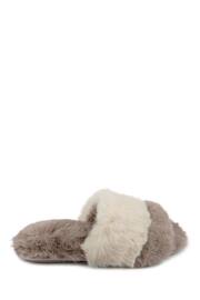 Totes Natural Ladies Faux Fur Contrast Stripe Slider Slippers - Image 2 of 5