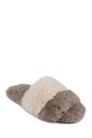 Totes Natural Ladies Faux Fur Contrast Stripe Slider Slippers - Image 3 of 5