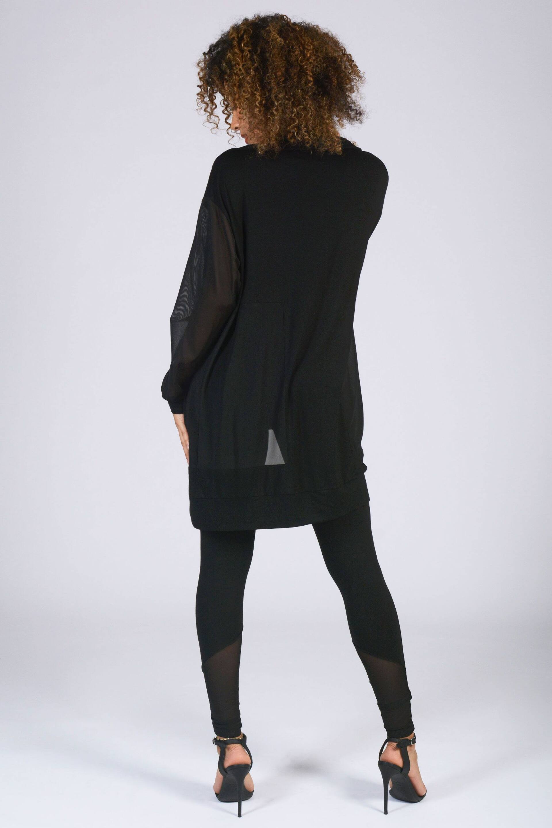 Pineapple Black Monroe Womens Longline Mesh Panel Cardigan - Image 2 of 5